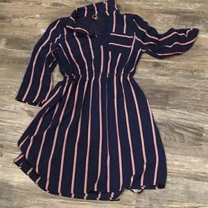 Girls blue and red striped dress